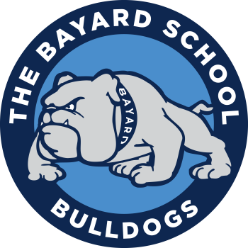 The Bayard School Bulldogs with gray bulldog with blue Bayard collar in the middle of logo